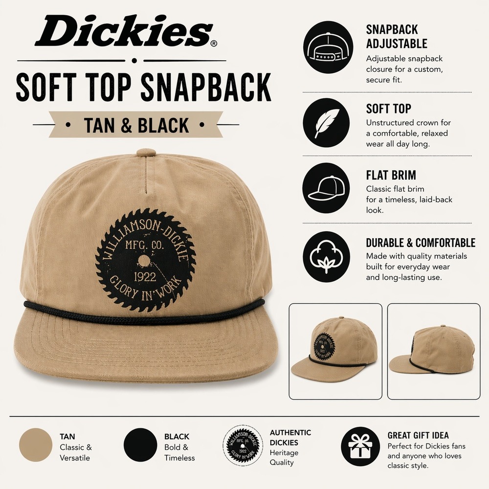 Dickies Williamson-Dickie Mfg Co Glory In Work Snapback Hat Tan Khaki Rope Cap